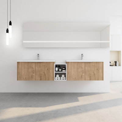 Meuble-lavabo de salle de bain de 84 po, lavabo en résine avec porte à fermeture douce, armoire de 36 po et 12 po, vaste espace de rangement dans le meuble-lavabo de salle de bain, groupe, combinaison, moderne