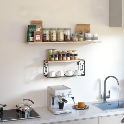 Étagères de salle de bain au-dessus de la toilette avec panier de rangement, tablettes murales flottantes pour l'organisation de la maison et la décoration murale, naturel