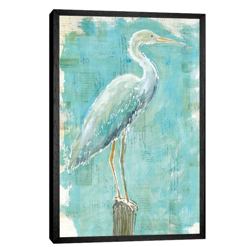 Coastal Egret I by Sue Schlabach - Painting on Canvas, 152.5 cm H x 101.5 cm W, Black Floater Framed