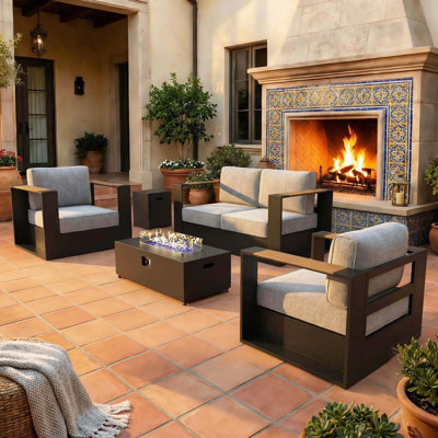  Outdoor Oversized Aluminum 4-piece Conversation Set With Firepit Table And 6-inch Cushion