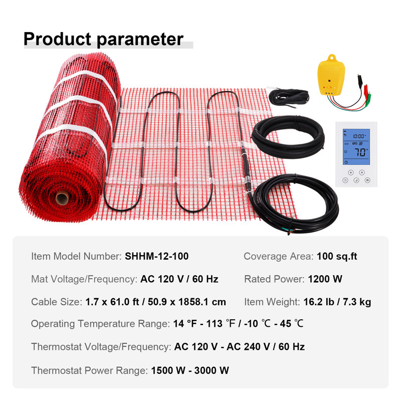 120 Volt Underfloor Heating Mat, 100 sq ft