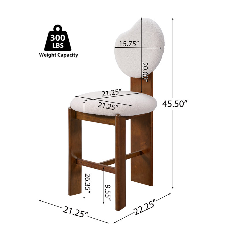 Tabouret de comptoir rembourré Mid-Century de 26,35 po de hauteur Linden avec structure en bois d'hévéa, 2