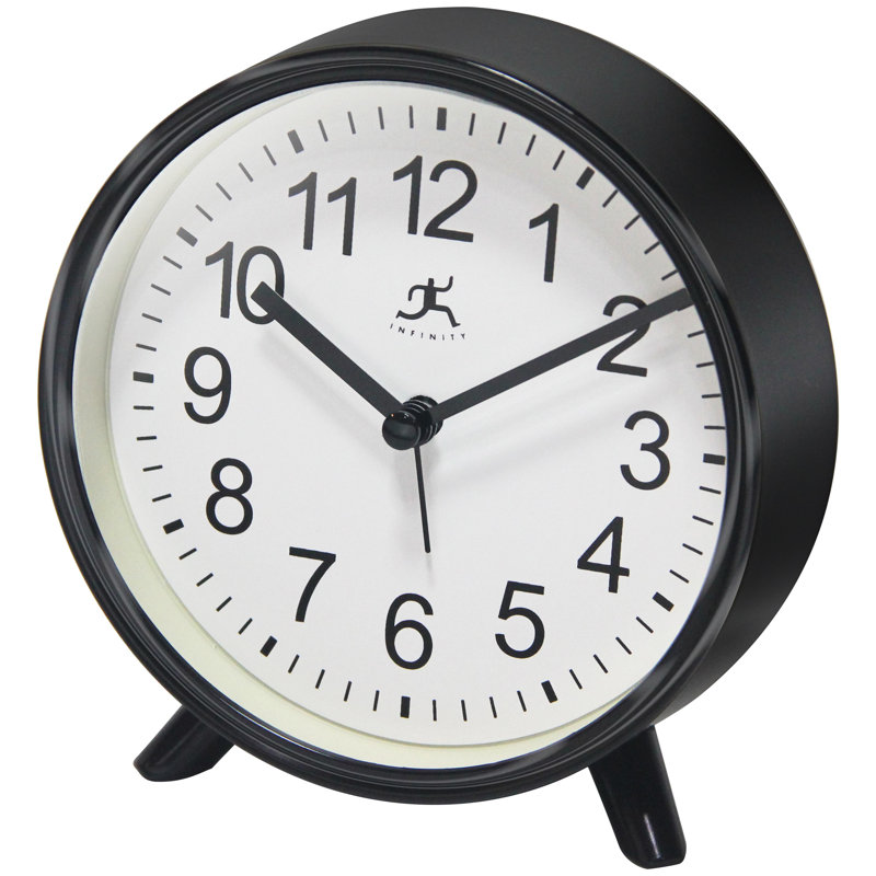 Table Clock Round Plastic Tabletop Clock with Alarm Function 5.75 Inches, Black