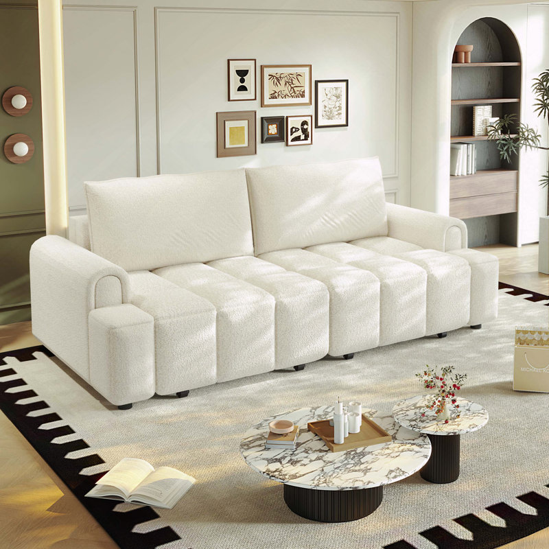 Canapé-lit convertible en tissu avec rangement Teddy, Beige / Blanc