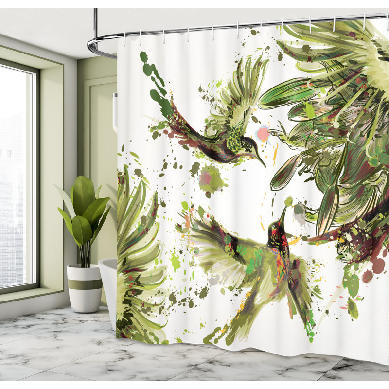 Ensemble de rideau de douche et crochets Hummingbird, H 70 po x l 69 po, Vert jade