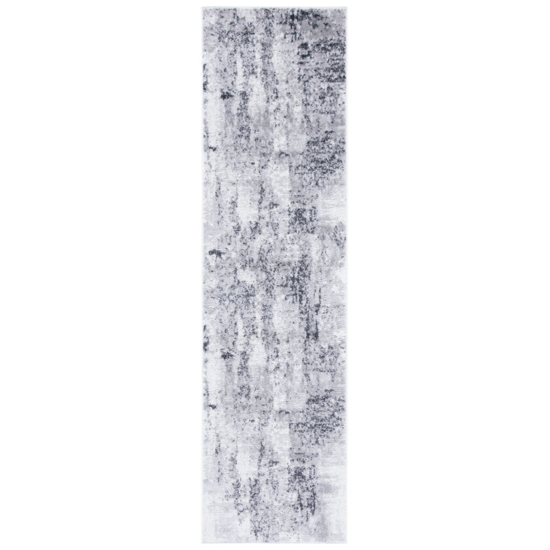 Tapis abstrait gris / ivoire Minyard, Tapis de couloir 2 pi 2 po x 8 pi