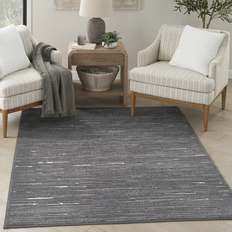 Tapis d'intérieur moderne gris Ebern Designs Prasun, Rectangle 6 pi 7 po x 9 pi 2 po
