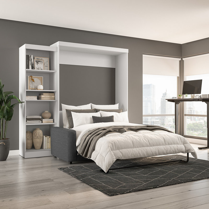 Arlex Bed with Sofa and Shelving Unit, White/Gray, Queen