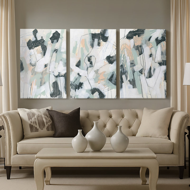Tempered Sketch I  -Custom Wrapped Gallery Canvas - 3 Pieces, 12" H x 24" W
