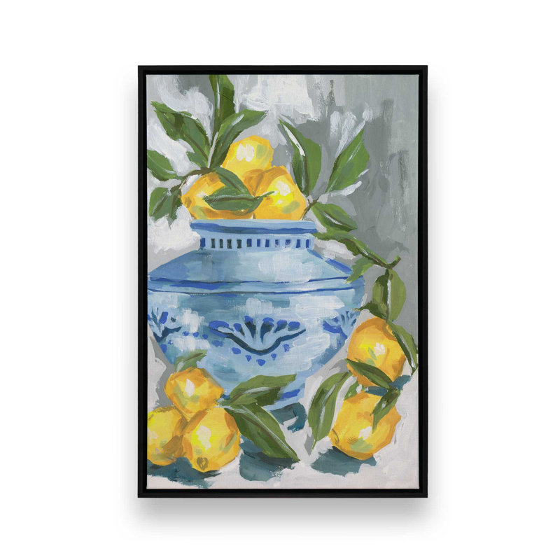 «Indigo & Lemon I» par Melissa Wang, reproduction d'art, H 48 po x l 36 po, Noir