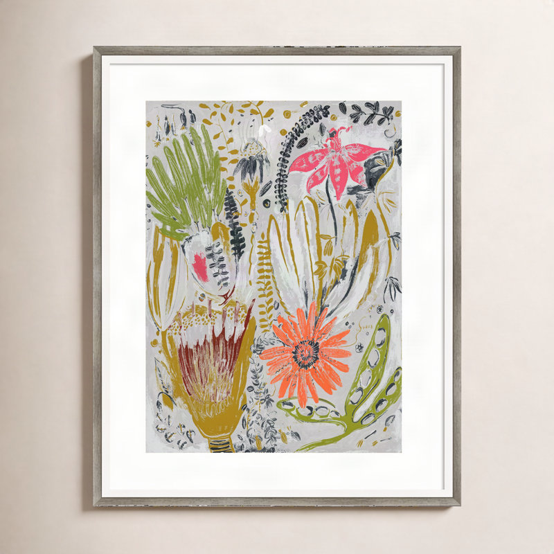 «Tropical Blooms» par Maya Woods - impression encadrée, gris, L 17 po x H 21 po