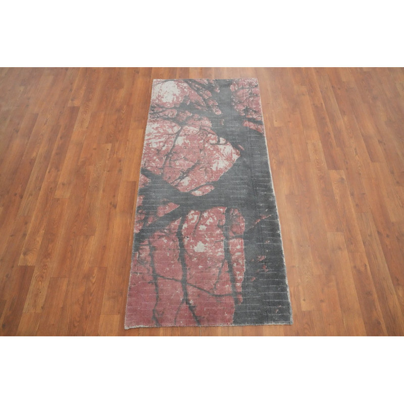 Élégant tapis abstrait texturé 2 x 5 avec motif effet marbre