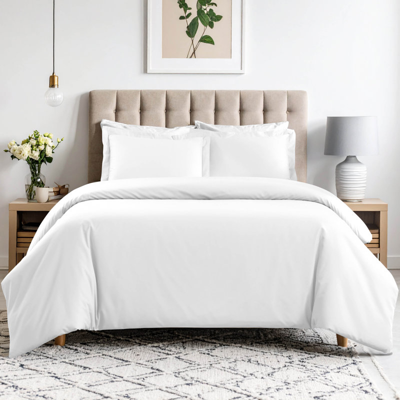 Aniello Cotton Blend 600 Thread Count Solid Duvet Cover Set, Twin Duvet Cover + 1 Standard Sham, White