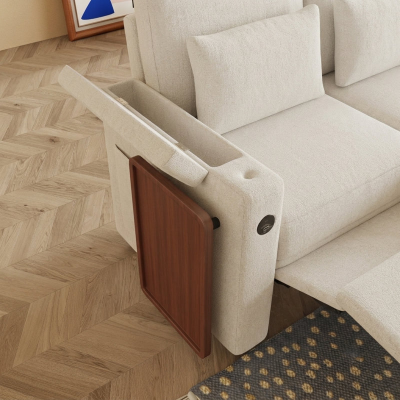 Canapé-lit de 83 po en chenille convertible 3 en 1 avec repose-pieds électrique, dossier réglable, ports USB, tableau et accoudoirs de rangement