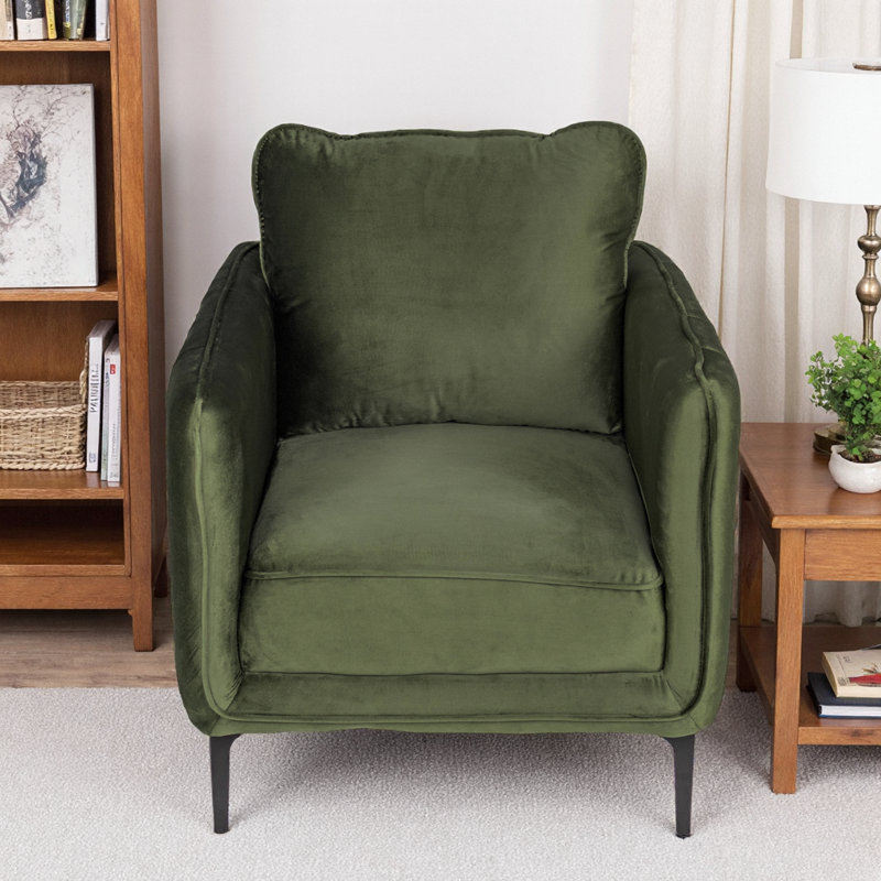 Chaise d'appoint moderne en velours avec accoudoirs capitonnés et pieds en métal, Vert foncé