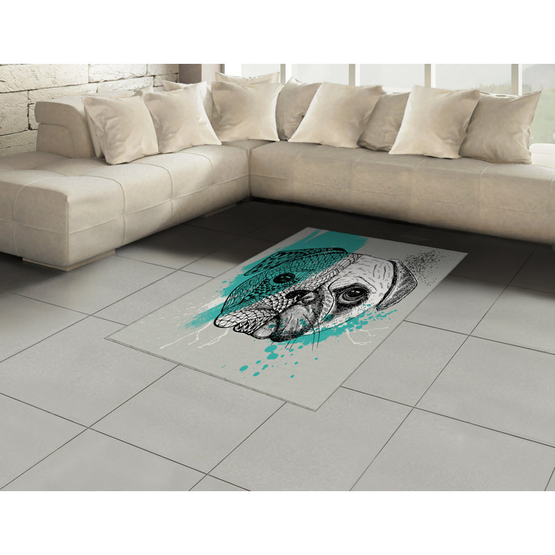 Tapis décoratif à longs fils en fibre de polyester à haute densité Pug, Rectangle 2 pi 7 po x 5 pi