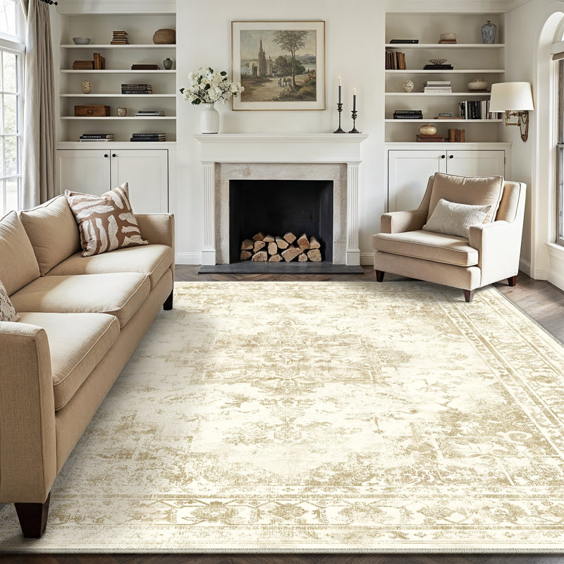 Marnia Machine Washable Oriental Beige Area Rug, Rectangle 8' x 10', Beige