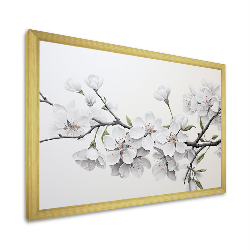 Fleur de cerisier blanc minimaliste et minimaliste II, Cadre doré, H 24 po x l 32 po x P 1 po