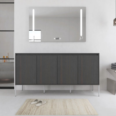 Base de meuble-lavabo autoportant 60 pouces avec portes à fermeture douce, chêne foncé