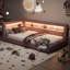 Lit plateforme tapissier simple très grand avec ports USB et ceinture à DEL, rose-431384113-431384142