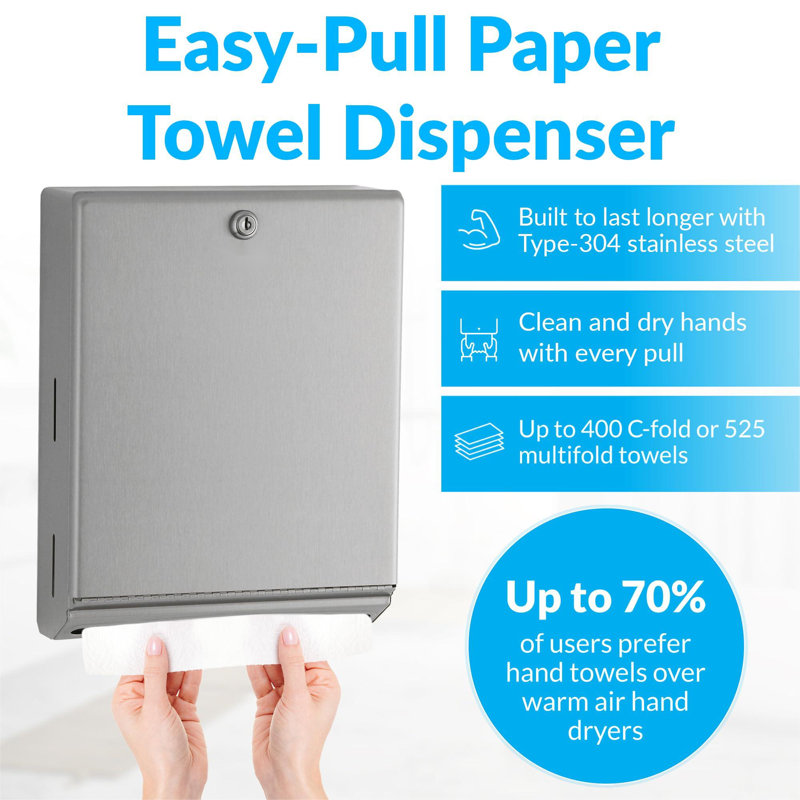Distributeur de papier essuie-tout monté en surface - Distributeur de papier essuie-tout commercial en acier inoxydable avec serrure à culbuteur