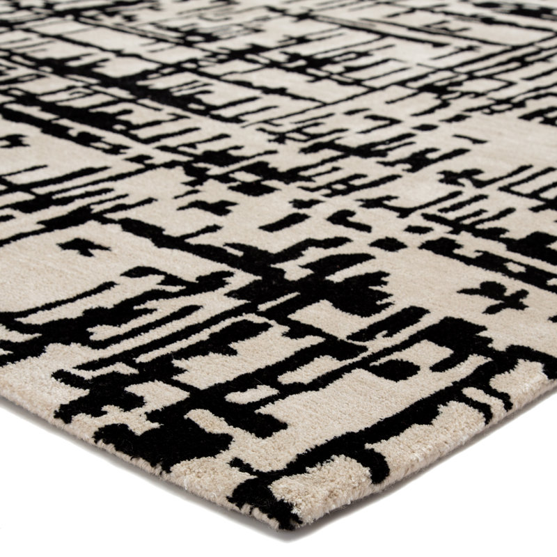 Tapis abstrait touffeté à la main crème, Rectangle 7 pi 10 po x 9 pi 10 po