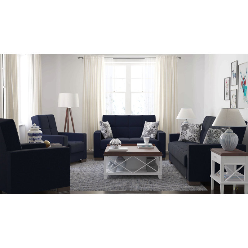 Causeuse rembourrée en bois avec rangement Collection, Bleu très foncé