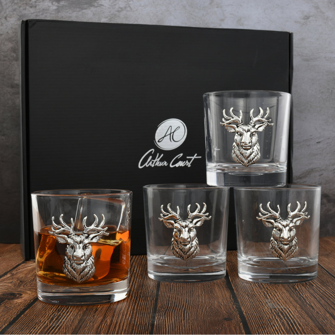 Arthur Court Designs 4 - Piece Glass Elk Head Whiskey Glassware Set (Set of 4) Arthur Court Designs