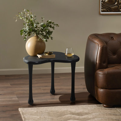 Black Wood Irregular Shape 18.5-Inch Tall Side Table