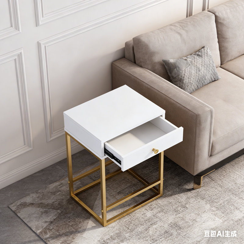 Coleen Accent Table For Living Room – Rectangular Side Table With 1 Drawer, X-Shaped Metal Trestle Base, 16"X12"X22"H, 40Lbs Top Weight Capacity