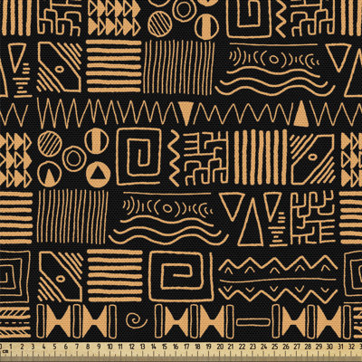 Tissu tribal rétro par The Yard, motif abstrait monochromes d'art abstrait et créatif pour la maison, tissu décoratif pour le revêtement et les accents de la maison, noir orange pâle
