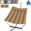 365cm 2 Person Freestanding Double Hammock with Stand, Red&Yellow Outdoor Hammock Equipped with Pillow & Balance Rope, 204kg Load Capacity for Patio Backyard Poolside