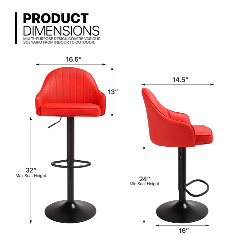 Audre Swivel Adjustable Height Bar Stool (Set of 4), Red
