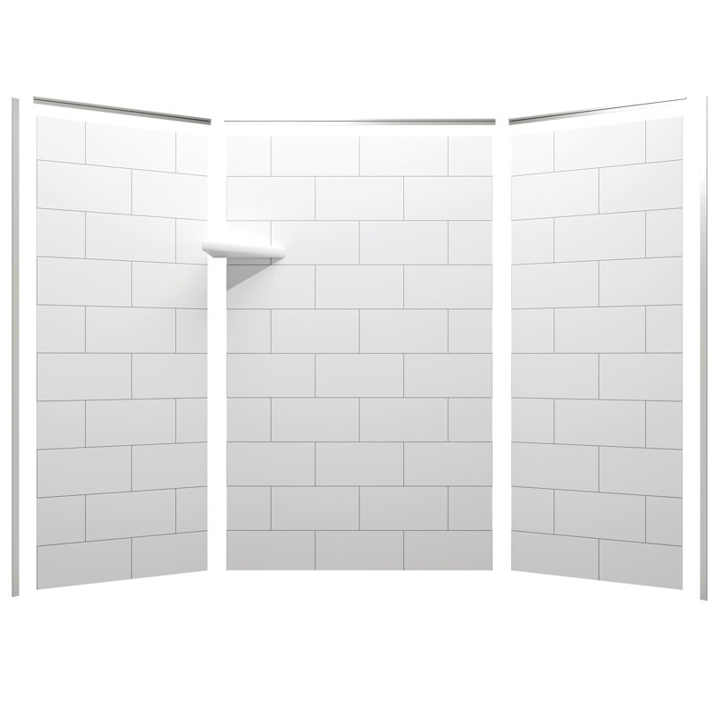 Flexstone Flexstyle 60"W X 36"D X 80"H White/Gray Block Shower Wall Surround With Trim (3-Piece), Nickel