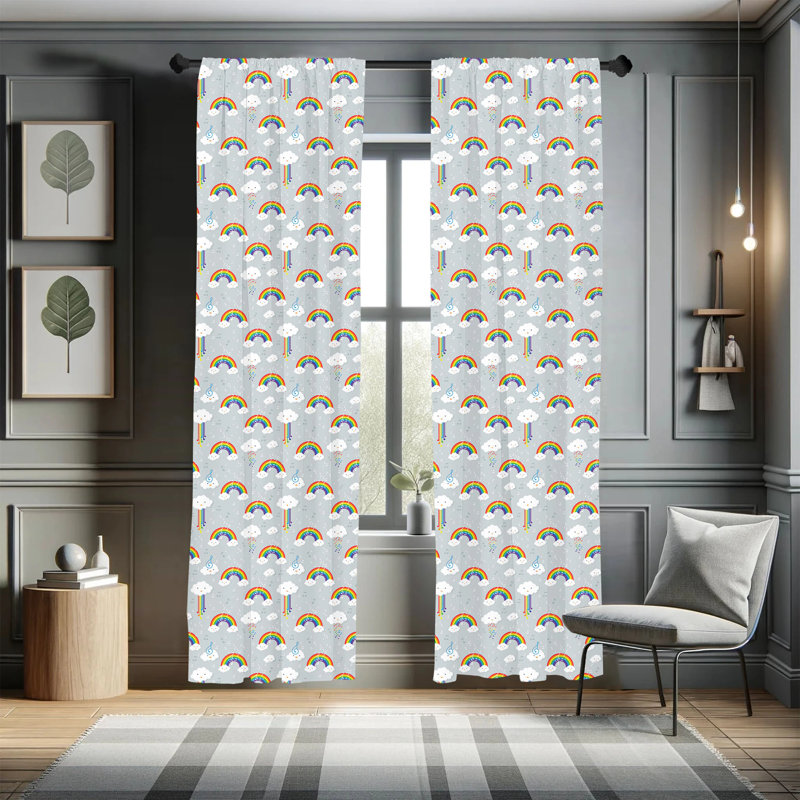 Gray Rainbow Cloud Pattern Semi-Sheer Rod Pocket Curtains