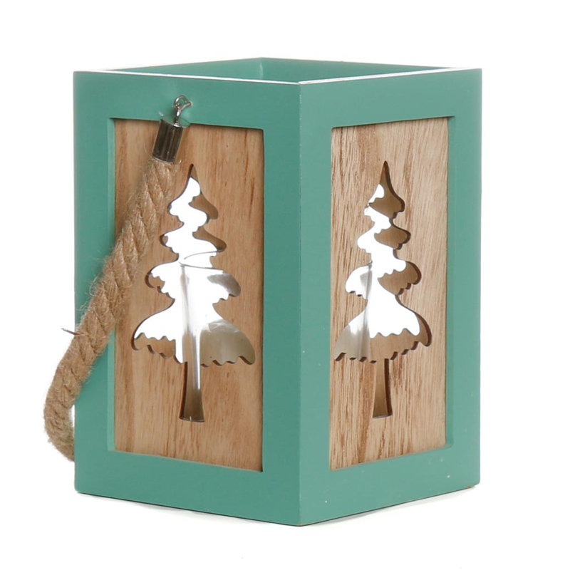 Wood Tabletop Lantern, Green
