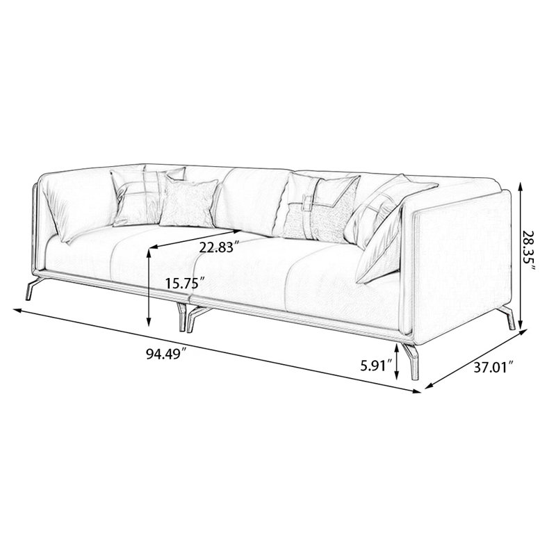 Khaki Genuine Leather Modular Sofa cushion couch, Coffee/Khaki, 3, 28.35" H x 94.49" W x 37.01" D