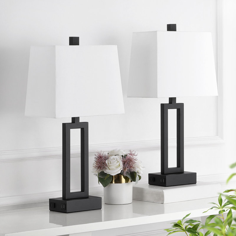 Belpre 23.5" Metal Table Lamp Set with USB, Type-C Ports, and Built-in Outlet