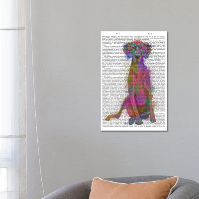 Rainbow Splash Weimaraner, Full, Print BG by Fab Funky - Wrapped Canvas Print