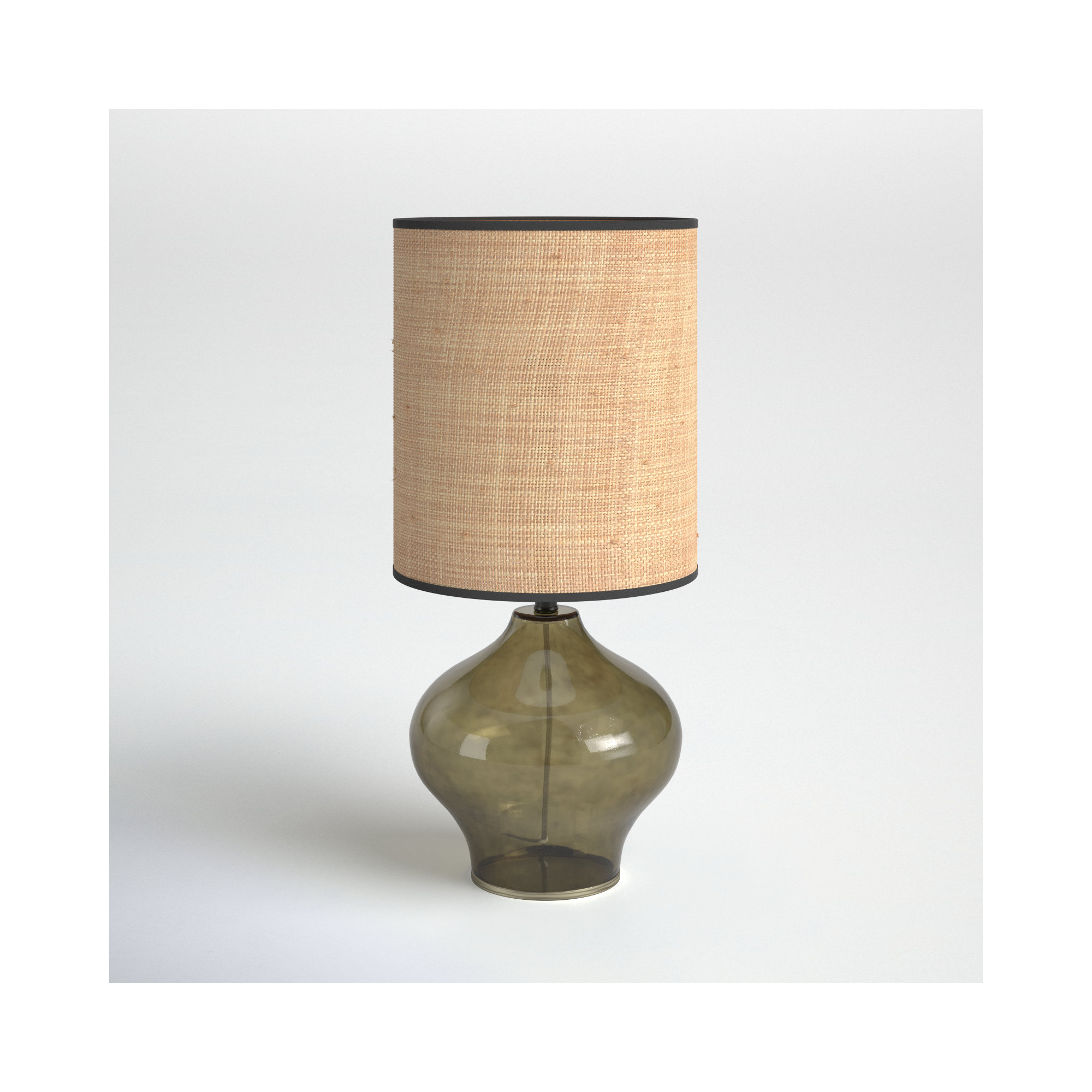 Philomena Glass Table Lamp, 23.50" H x 11" W x 11" D, Natural Woven Rattan/Black Trim, Dark Green/Black