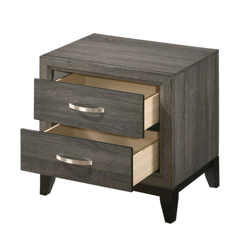 2 Weathered Grey Wooden Nightstand For Bedroom Ambiance With 2 Drawers & Simple Style