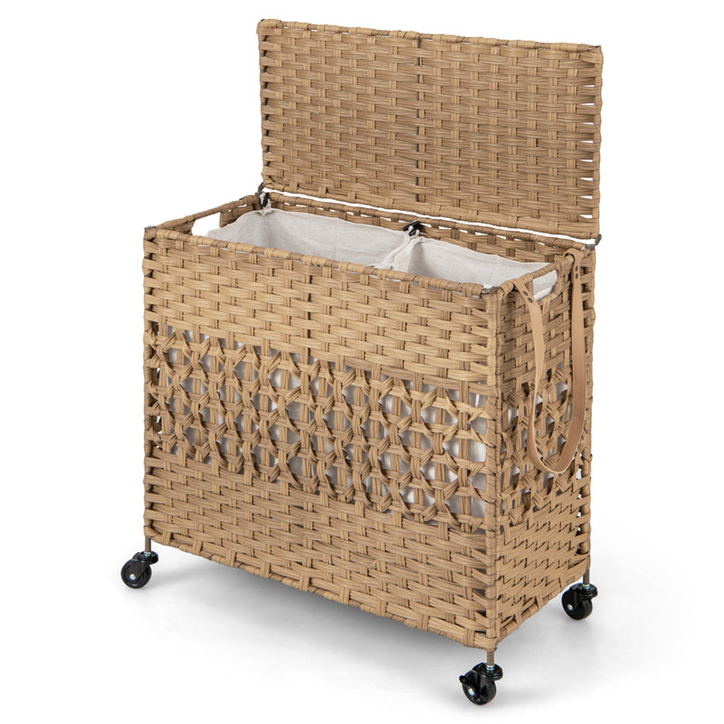 Panier à linge roulant avec poignées, Naturel