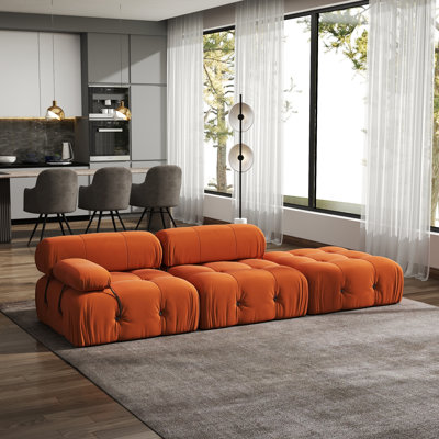 Cylar 3-Piece Upholstered Modern Velvet Modular Sofa With Ottoman