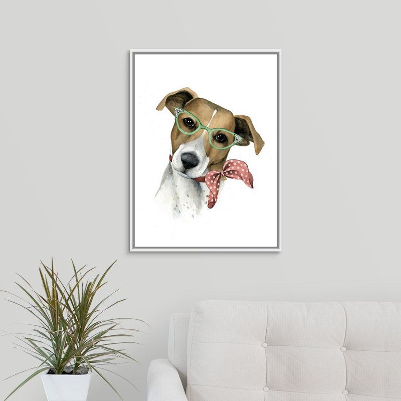 « fab dog i » par the novogratz-painting on toile, H 24 po x l 18 po x P 1,25 po, Cadre flottant blanc