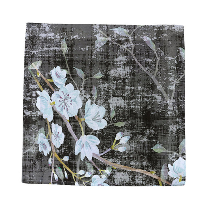 Blossom Fantasia Cotton Sateen Cocktail Napkins, Black/Blue
