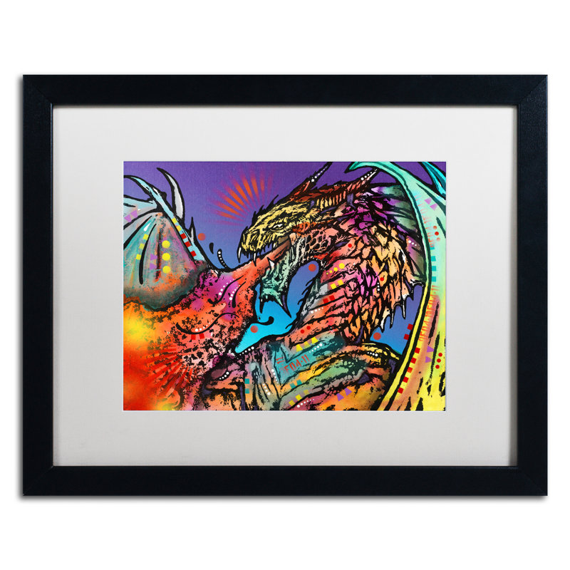 « dragon »-impression sur toile, Blanc, H 16 po x l 20 po x P 0,5 po, Cadre noir