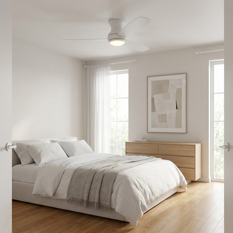 Keed 52'' Ceiling Fan with LED Lights, Matte White, Matte White