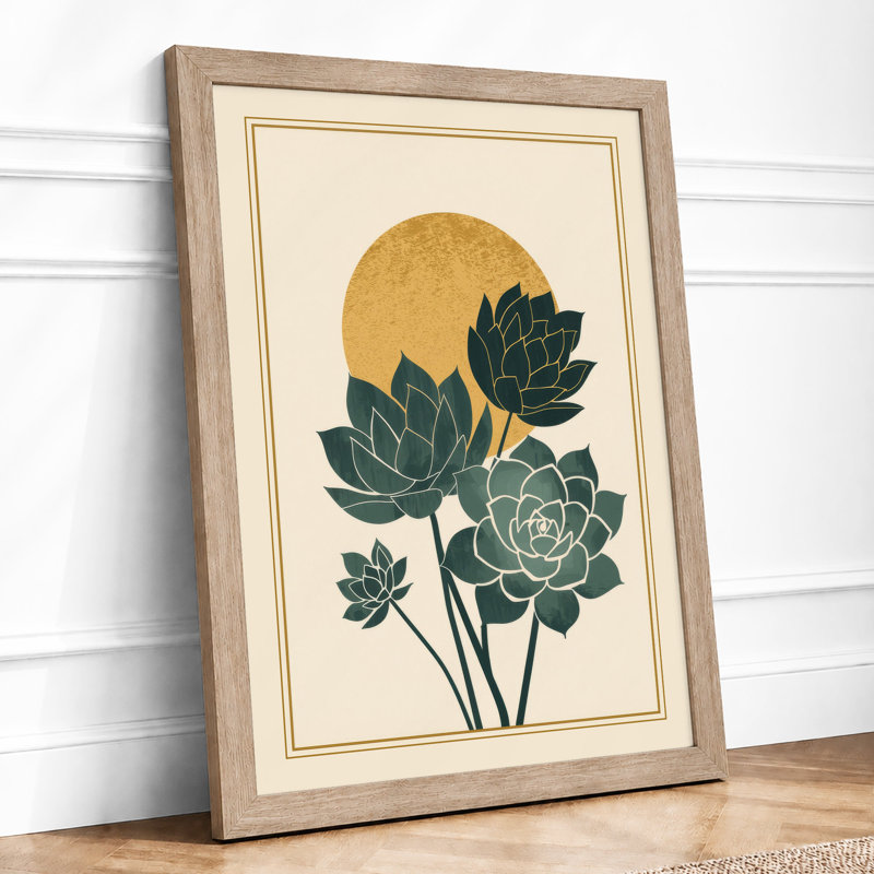 Layered Lotus Blooms Botanical - Framed Print, Oak, A4 - 29.7 x 21.0 cm