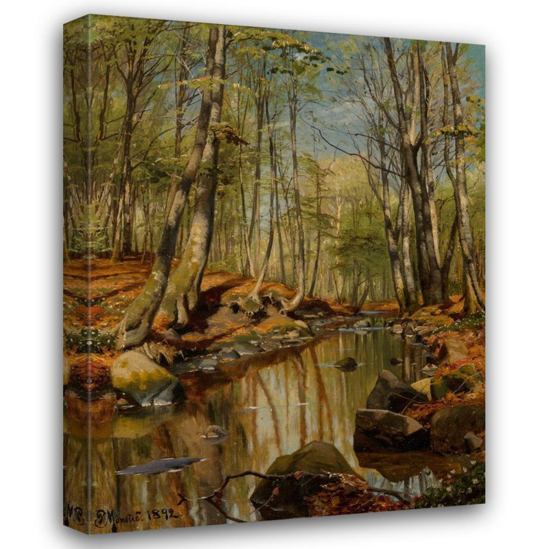 «A Wooded River Landscape» par Peder Mork Mornsted - Art mural sur toile tendue avec châssis, H 24 po x l 17 po
