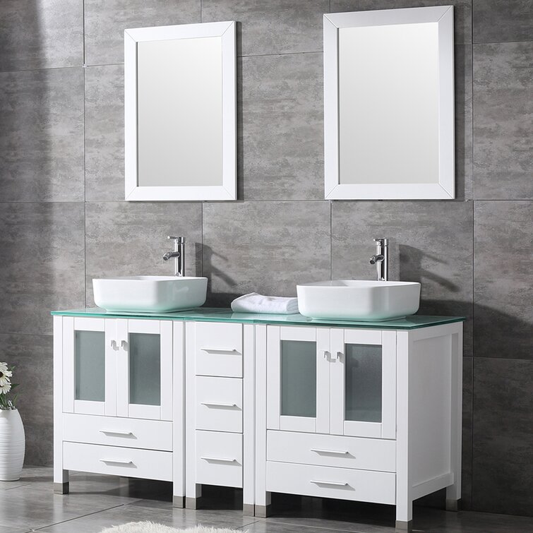 Modern Overhang Double Glass Bathroom Shelf